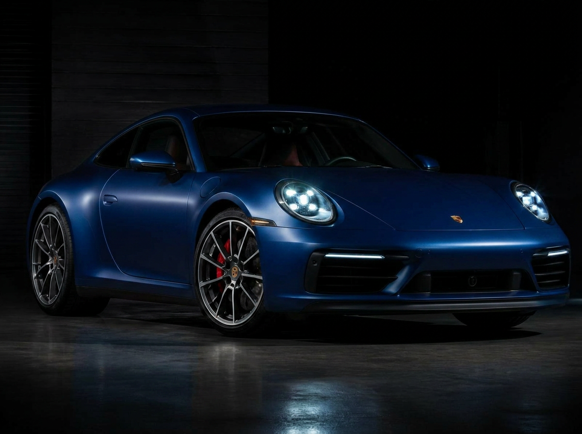 Porsche 911 before and after matte metallic blue wrap