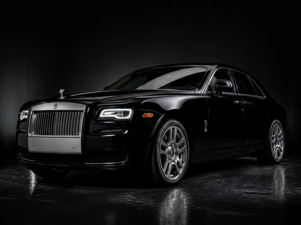 Rolls-Royce Ghost before and after deep gloss black wrap