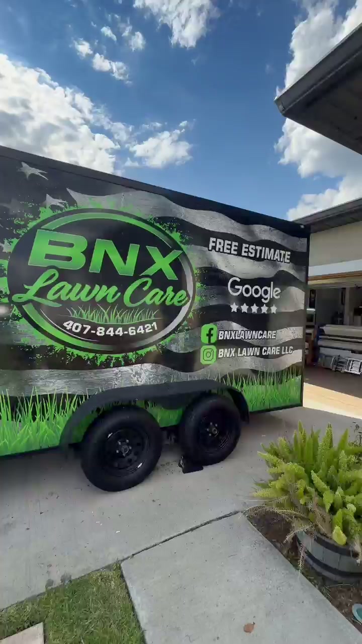 Wrap comercial para trailer BNX Lawn Care realizado por SOLARVEN LLC
