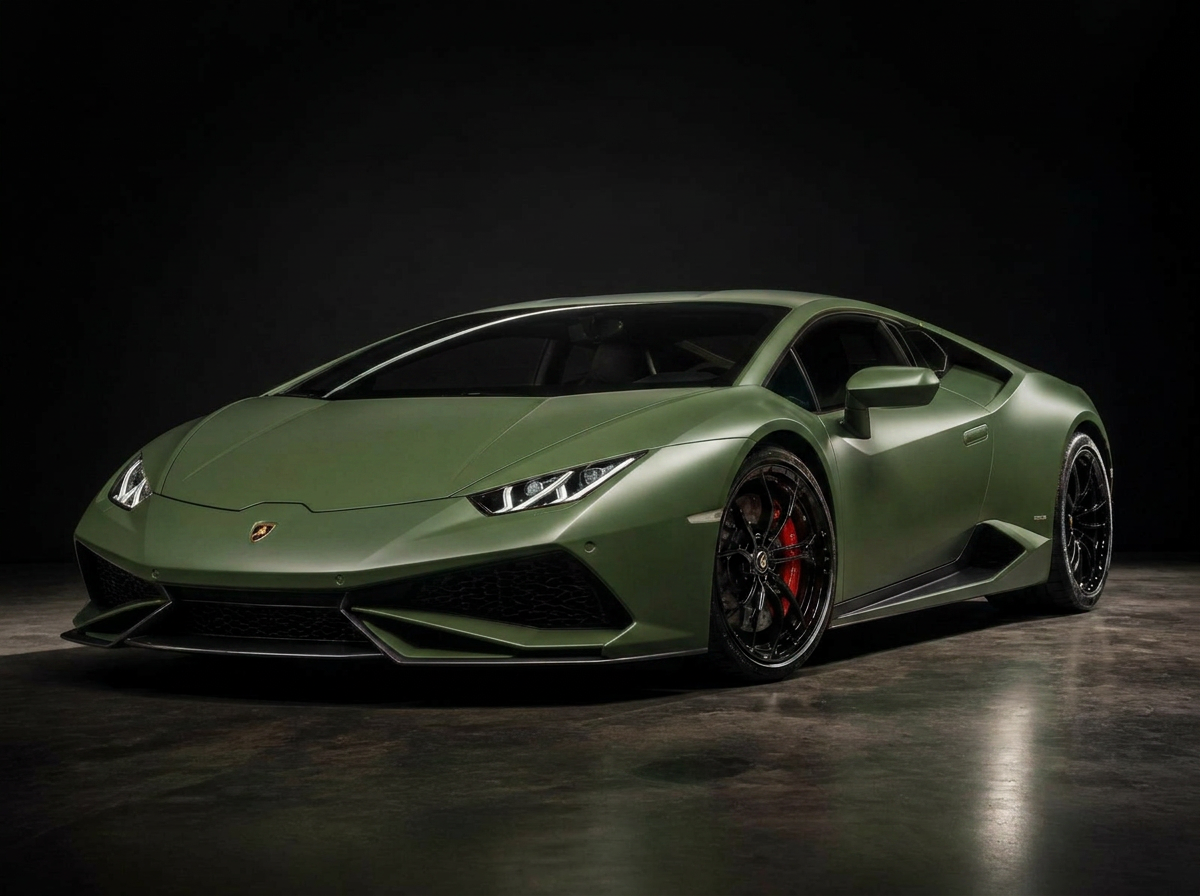 Lamborghini Huracan before and after satin military green wrap