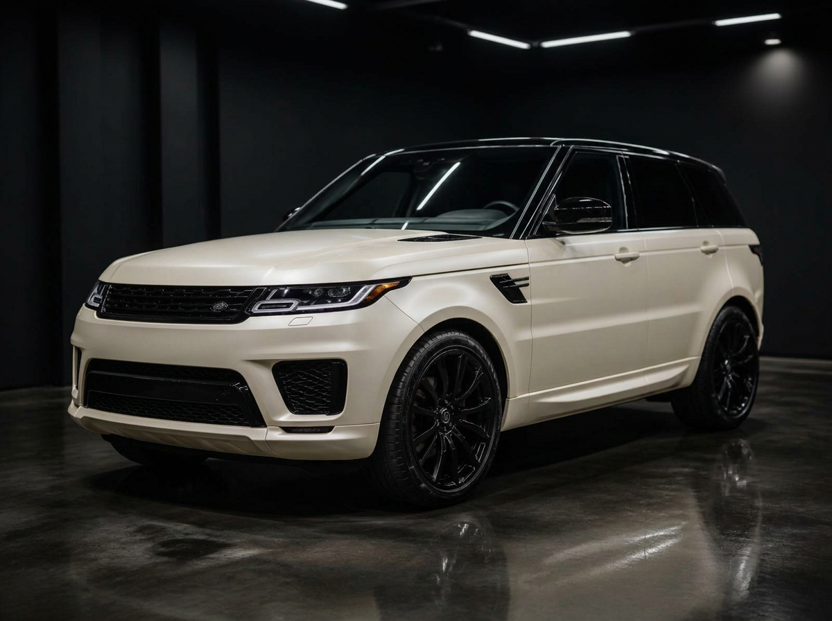 Range Rover Sport before and after satin pearl white wrap
