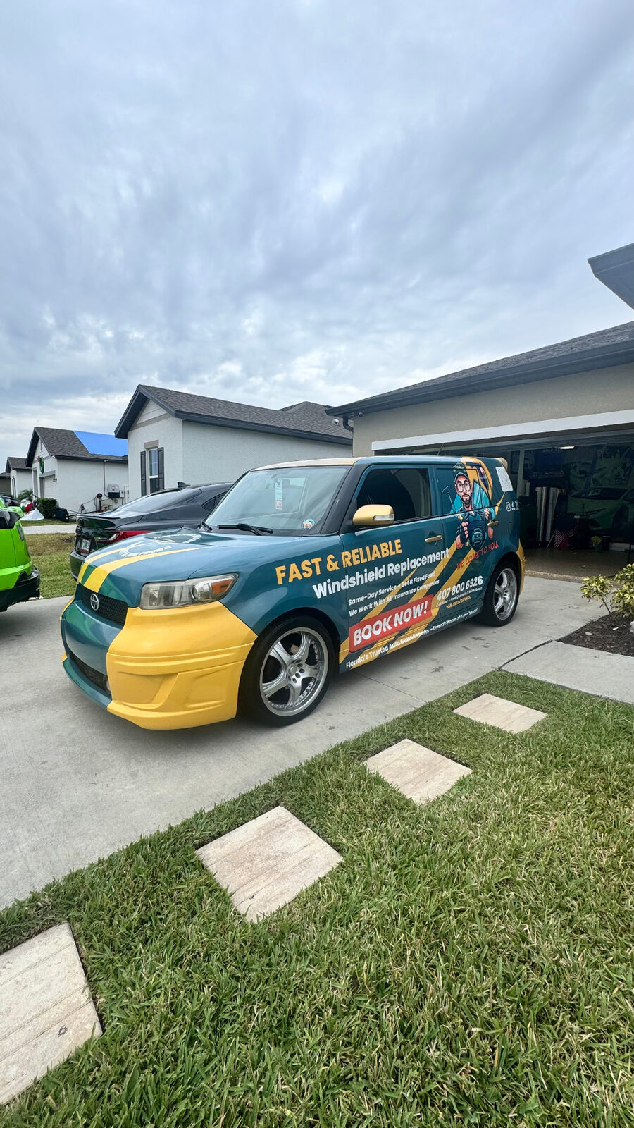 Fast & Reliable windshield replacement side wrap on compact vehicle